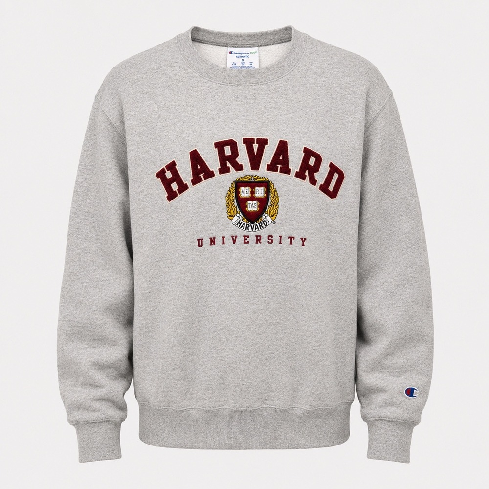 Harvard University Champion Sweatshirt Men S Gray Fleece Chenille Crest Crewneck